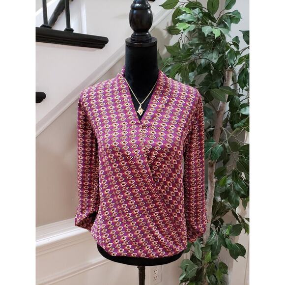 Pleione Women's Multicolor 100% Polyester V-Neck Long Sleeve Top Blouse Size S - Picture 13 of 13